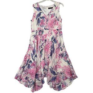 Ivanka Trump Handkerchief Hem Dress Womens Size 14 Pink Floral Sleeveless Lined